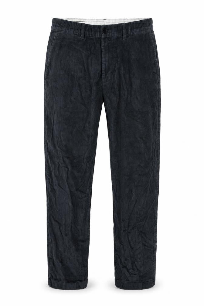 Front view of Gap men’s grey cotton trousers, size M, 27-inch leg regular button
