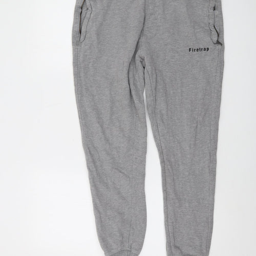 Firetrap Mens Grey Cotton Sweatpants Trousers Size L L29 in Regular Drawstring