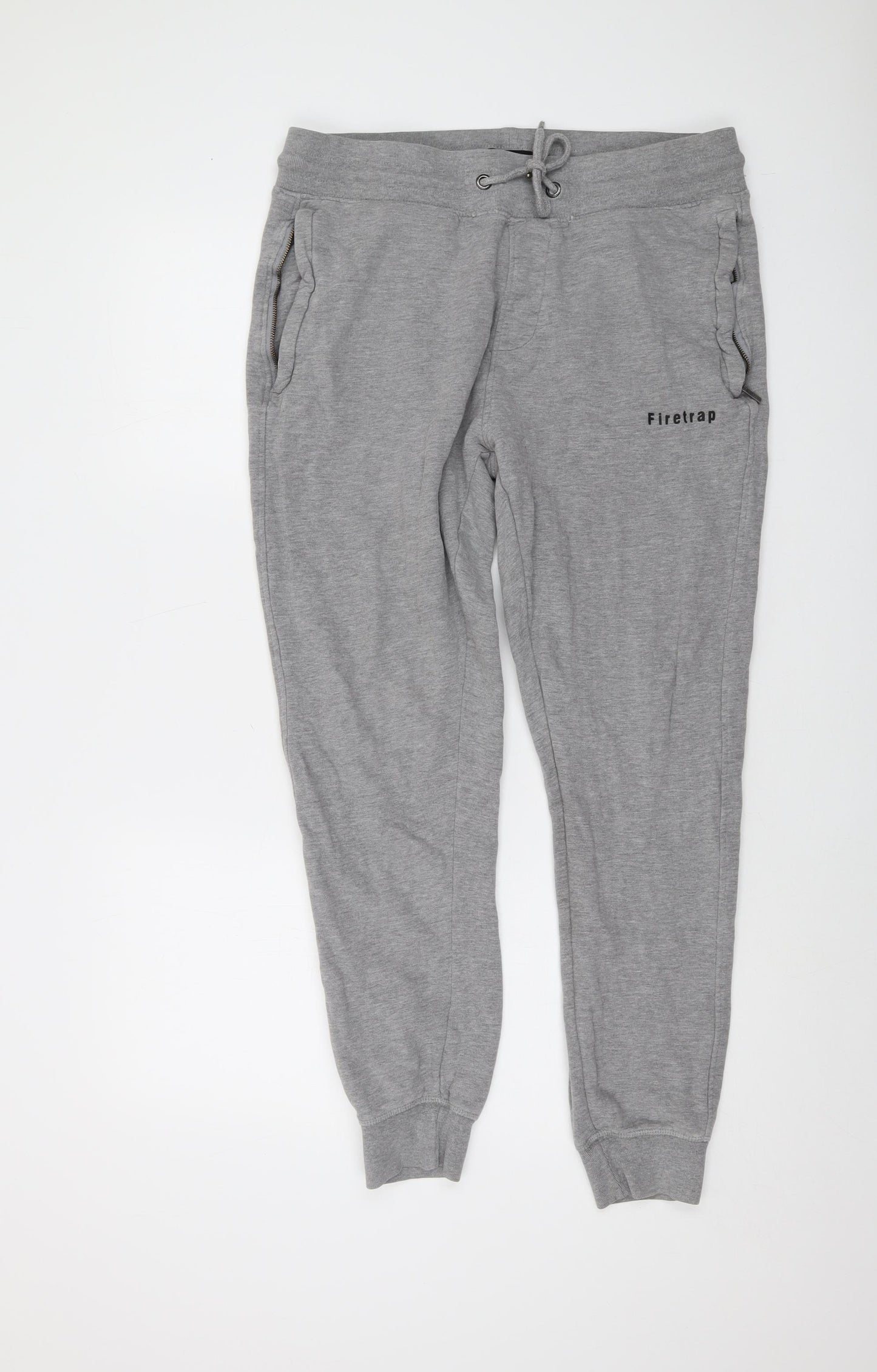 Firetrap Mens Grey Cotton Sweatpants Trousers Size L L29 in Regular Drawstring