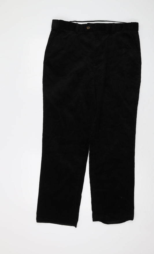 Cotton Traders Mens Black Cotton Trousers Size 34 in L27 in Regular Button