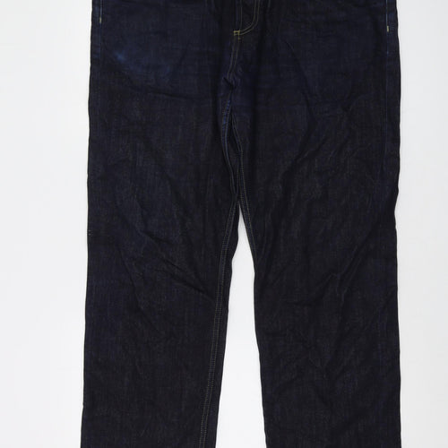 Carhartt Mens Blue Cotton Straight Jeans Size 38 in L32 in Regular Button