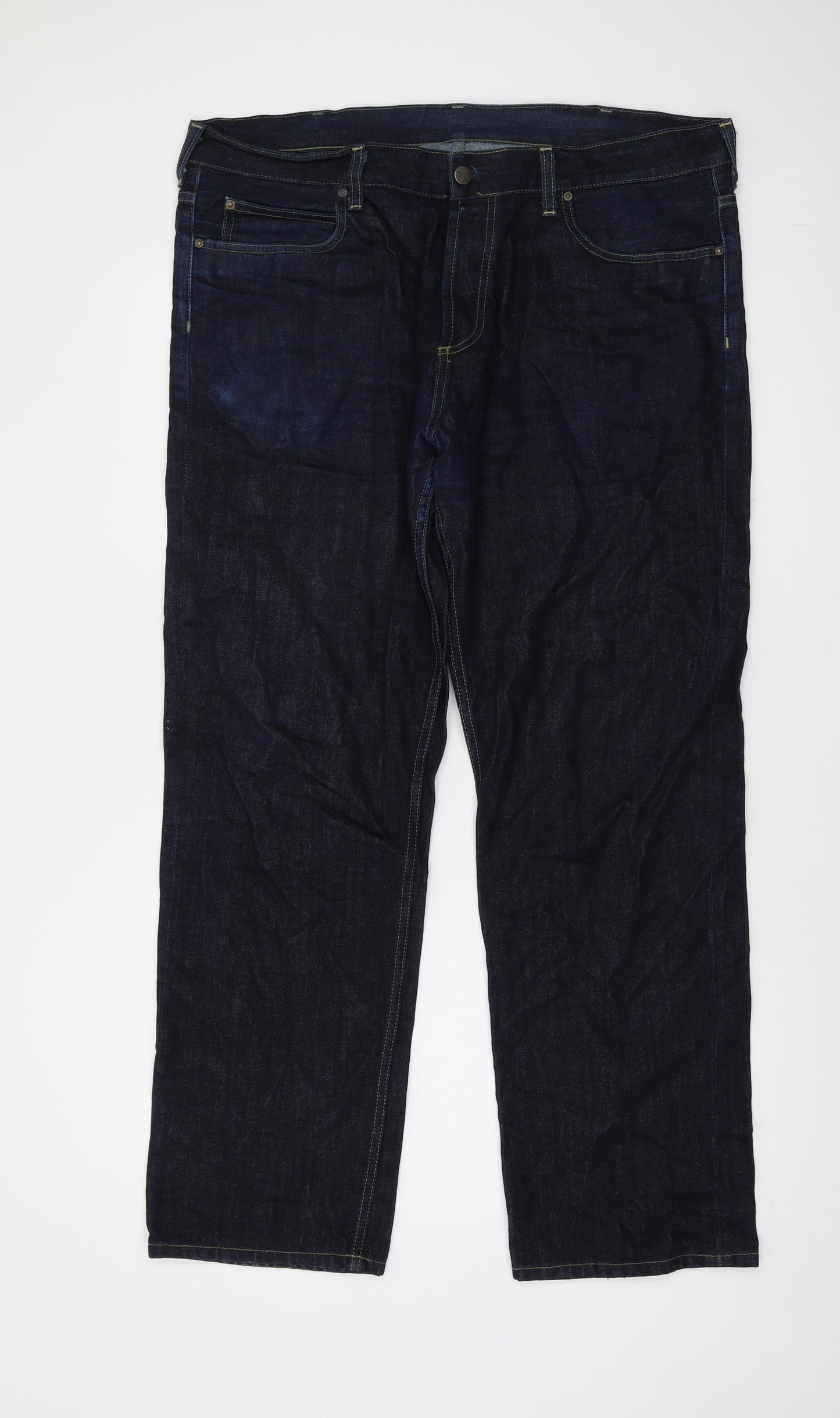 Carhartt Mens Blue Cotton Straight Jeans Size 38 in L32 in Regular Button