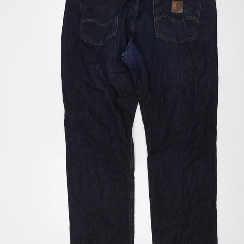 Carhartt Mens Blue Cotton Straight Jeans Size 38 in L32 in Regular Button