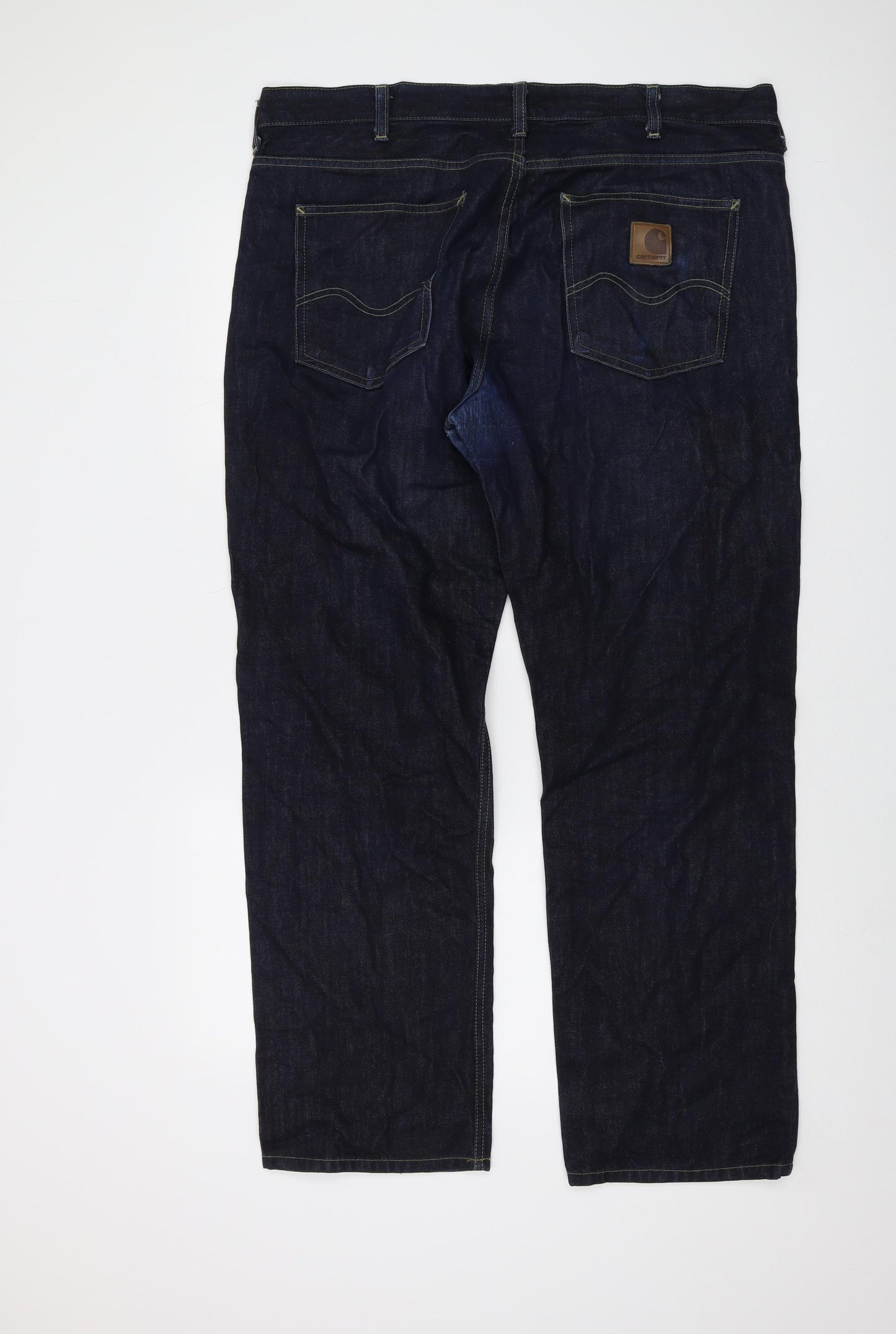 Carhartt Mens Blue Cotton Straight Jeans Size 38 in L32 in Regular Button