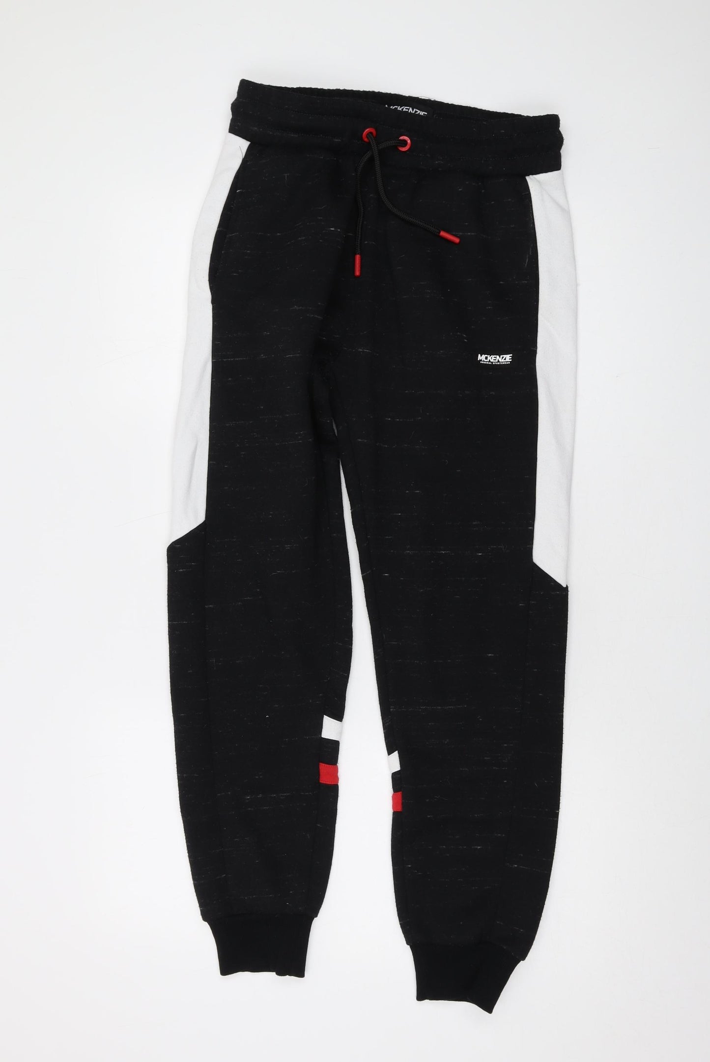 McKenzie Mens Black Cotton Trousers Size M L28 in Regular Drawstring