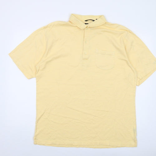 Greg Norman Mens Yellow Striped Cotton Polo Size XL Collared Button