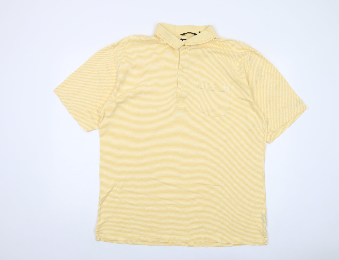 Greg Norman Mens Yellow Striped Cotton Polo Size XL Collared Button