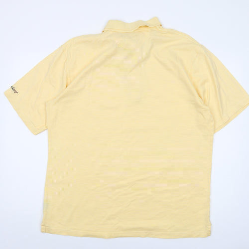 Greg Norman Mens Yellow Striped Cotton Polo Size XL Collared Button
