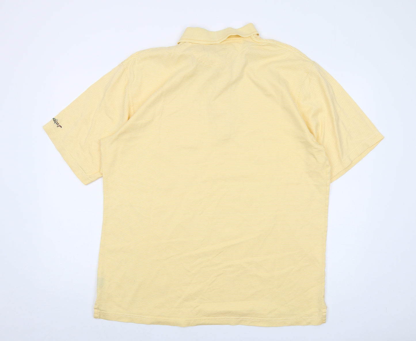 Greg Norman Mens Yellow Striped Cotton Polo Size XL Collared Button