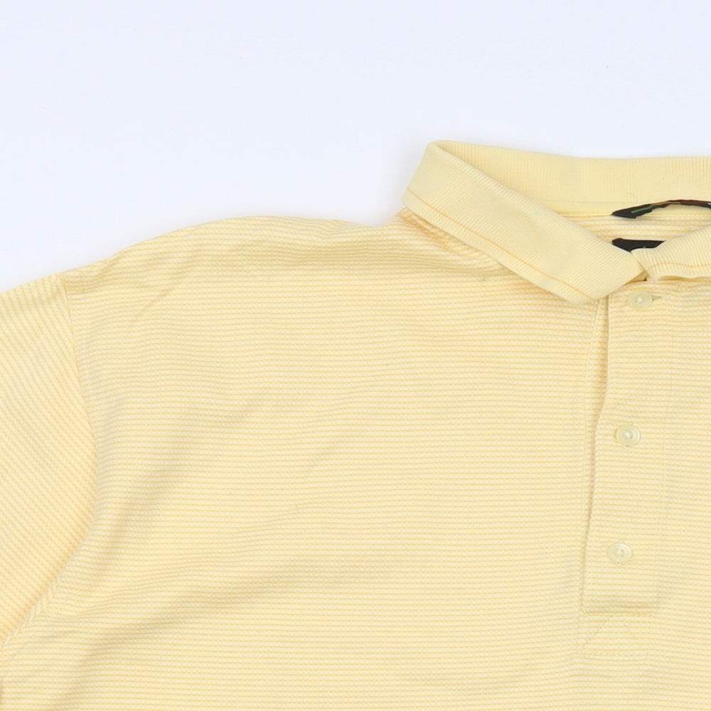 Greg Norman Mens Yellow Striped Cotton Polo Size XL Collared Button