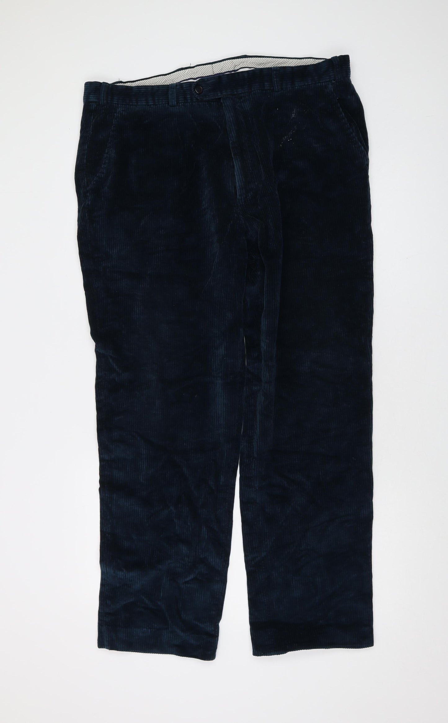 Gurteen Mens Blue Cotton Trousers Size 38 in L30 in Regular Button