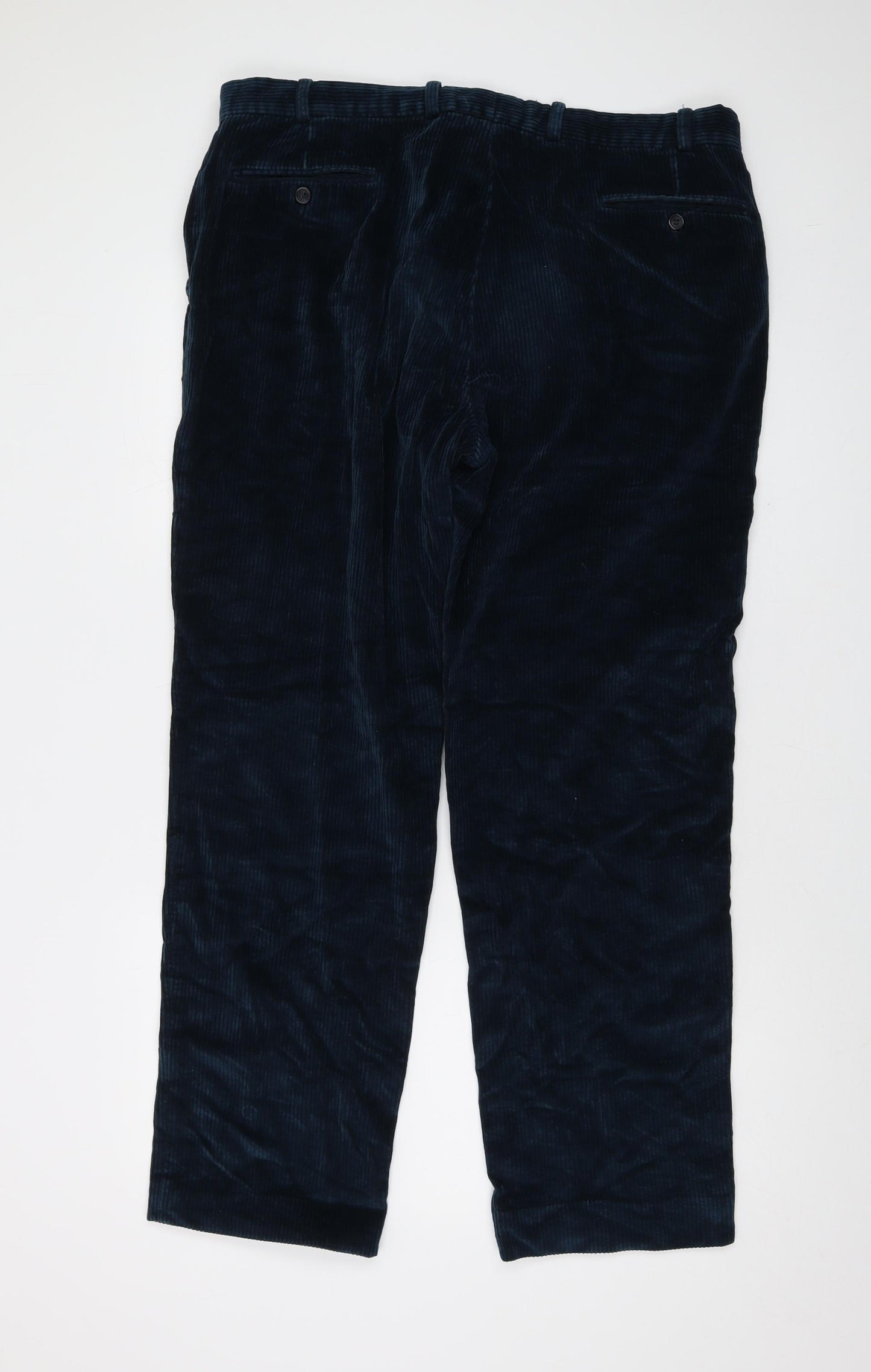 Gurteen Mens Blue Cotton Trousers Size 38 in L30 in Regular Button