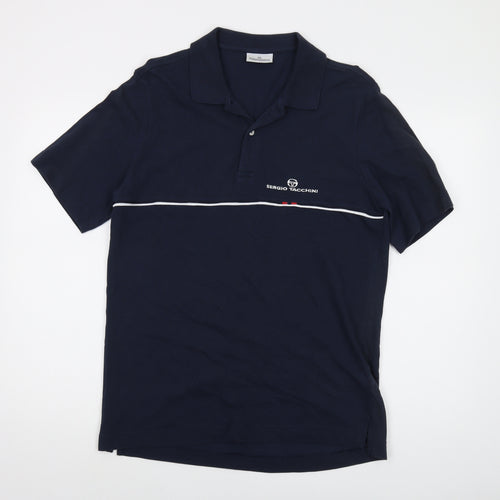 Sergio Tacchini Mens Blue Cotton Polo Size L Collared Button