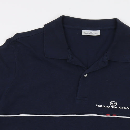 Sergio Tacchini Mens Blue Cotton Polo Size L Collared Button