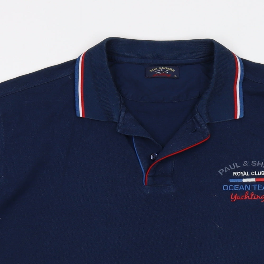 Paul & Shark Mens Blue Cotton Polo Size XL Collared Button - Ocean Team