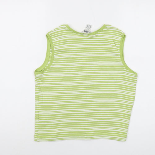 Outline Womens Green Striped Cotton Basic Tank Size S Round Neck