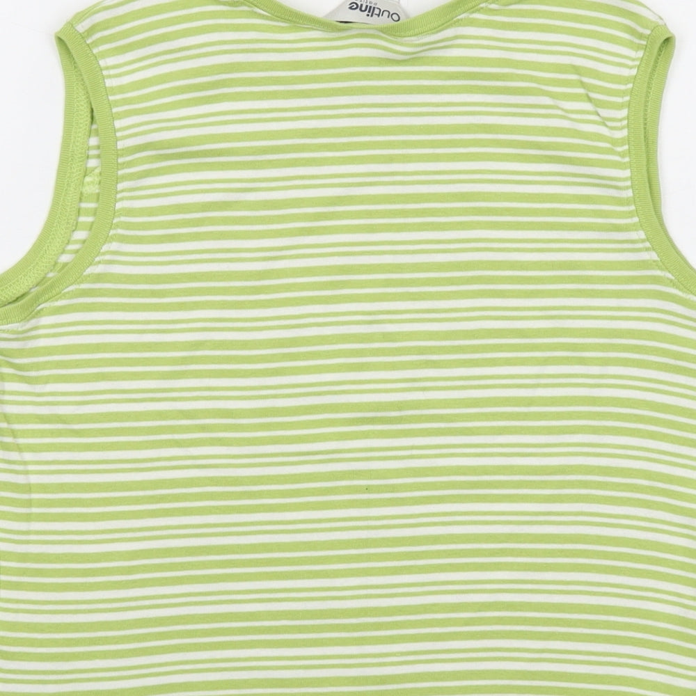 Outline Womens Green Striped Cotton Basic Tank Size S Round Neck