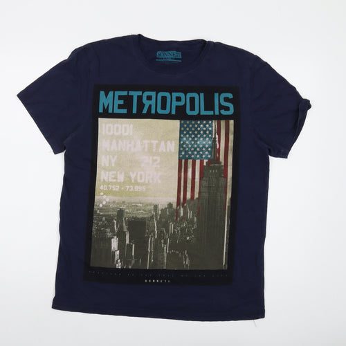 Sonneti Mens Blue Cotton T-Shirt Size L Crew Neck - Metropolis