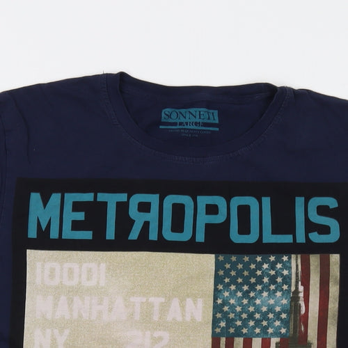 Sonneti Mens Blue Cotton T-Shirt Size L Crew Neck - Metropolis