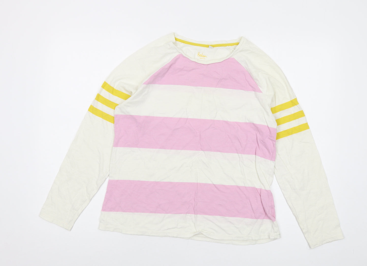 Boden Womens White Striped Cotton Basic T-Shirt Size M Round Neck