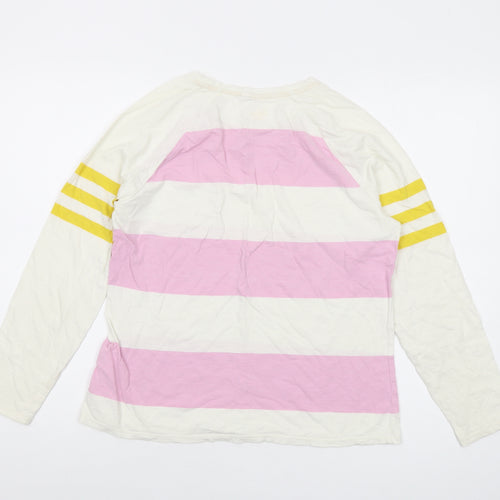 Boden Womens White Striped Cotton Basic T-Shirt Size M Round Neck