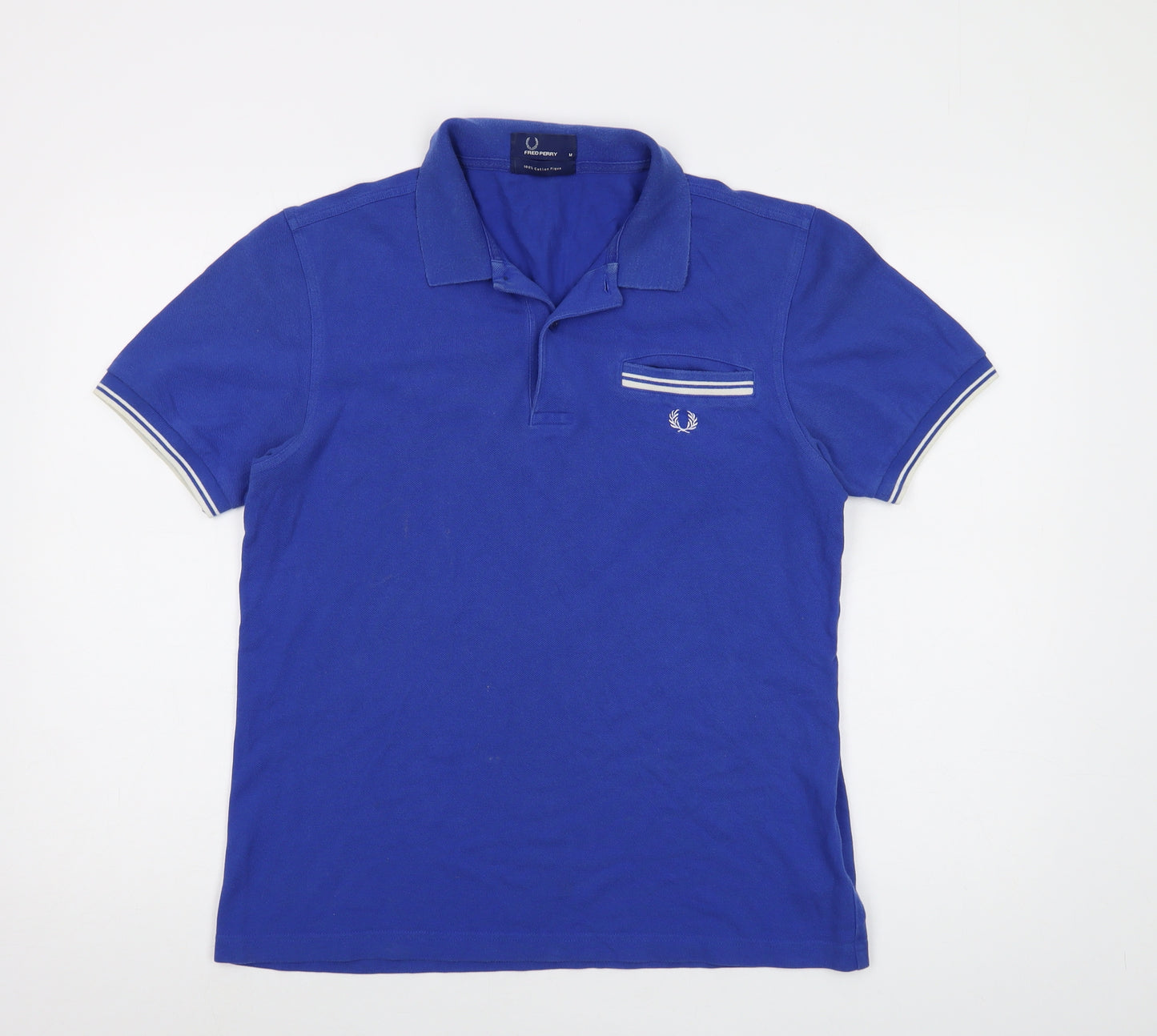 Fred Perry Mens Blue Cotton Polo Size M Collared Button