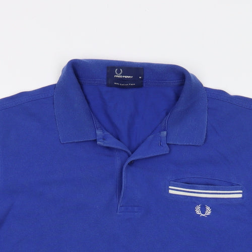 Fred Perry Mens Blue Cotton Polo Size M Collared Button