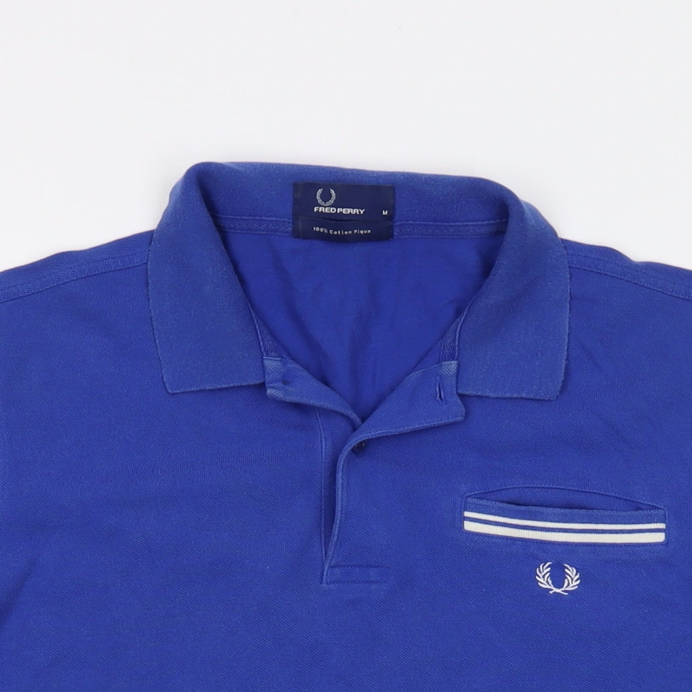 Fred Perry Mens Blue Cotton Polo Size M Collared Button