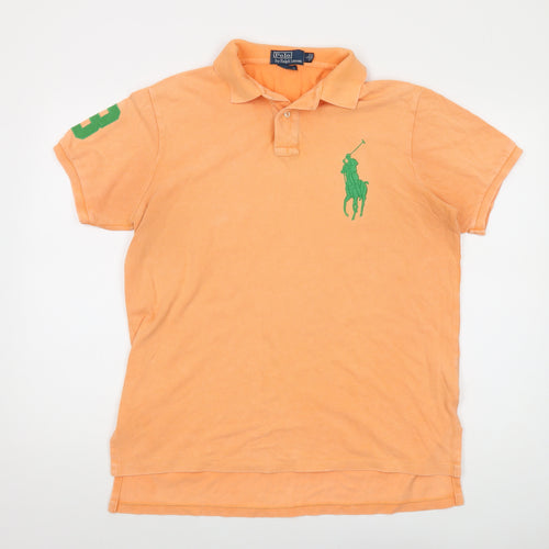 Polo Ralph Lauren Mens Orange Cotton Polo Size L Collared Button