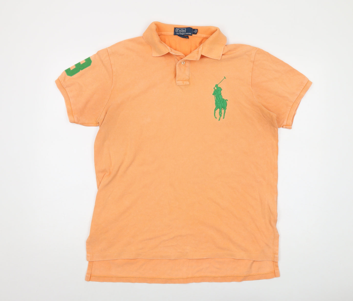 Polo Ralph Lauren Mens Orange Cotton Polo Size L Collared Button