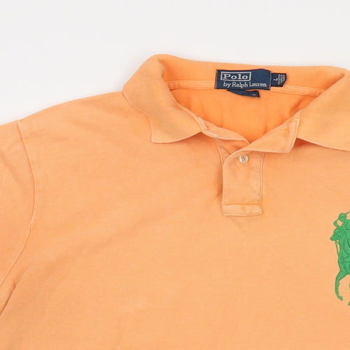 Polo Ralph Lauren Mens Orange Cotton Polo Size L Collared Button