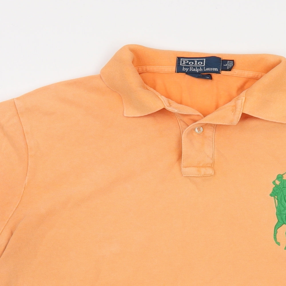 Polo Ralph Lauren Mens Orange Cotton Polo Size L Collared Button