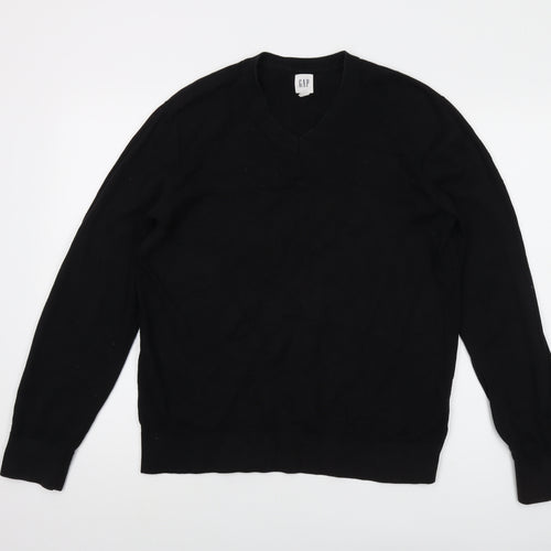 Gap Mens Black V-Neck Cotton Pullover Jumper Size M Long Sleeve