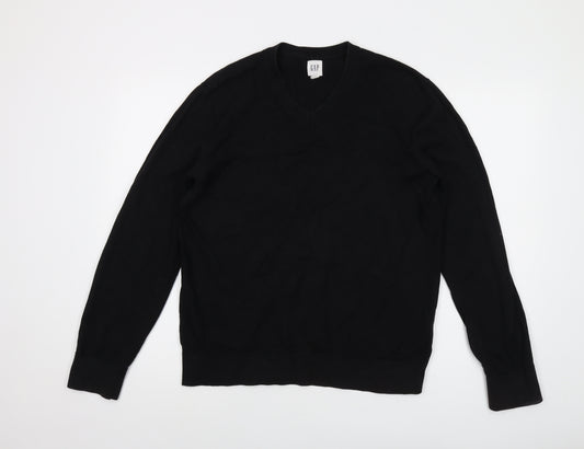 Gap Mens Black V-Neck Cotton Pullover Jumper Size M Long Sleeve