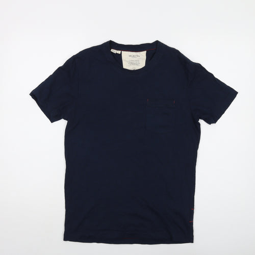 Selected Mens Blue Cotton T-Shirt Size S Crew Neck