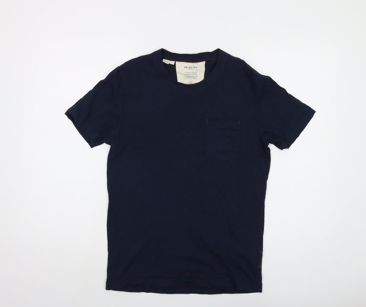 Selected Mens Blue Cotton T-Shirt Size S Crew Neck