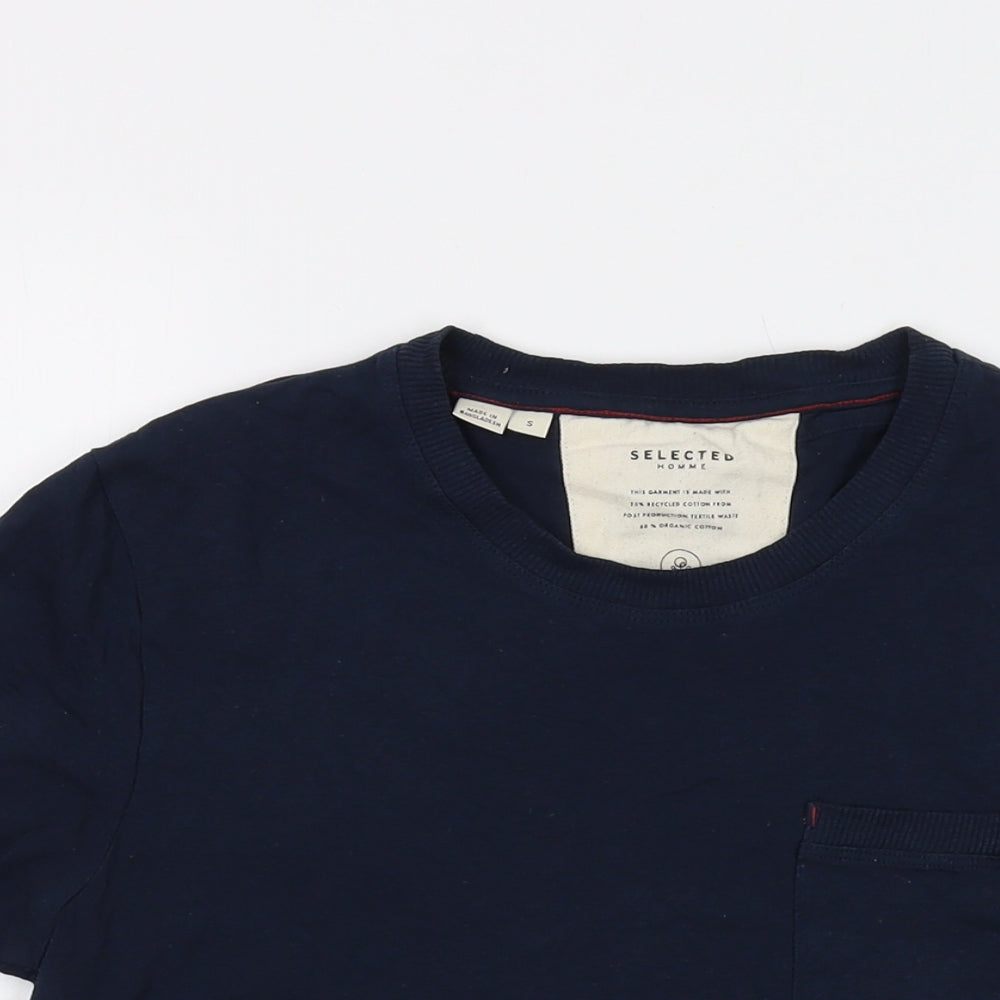 Selected Mens Blue Cotton T-Shirt Size S Crew Neck