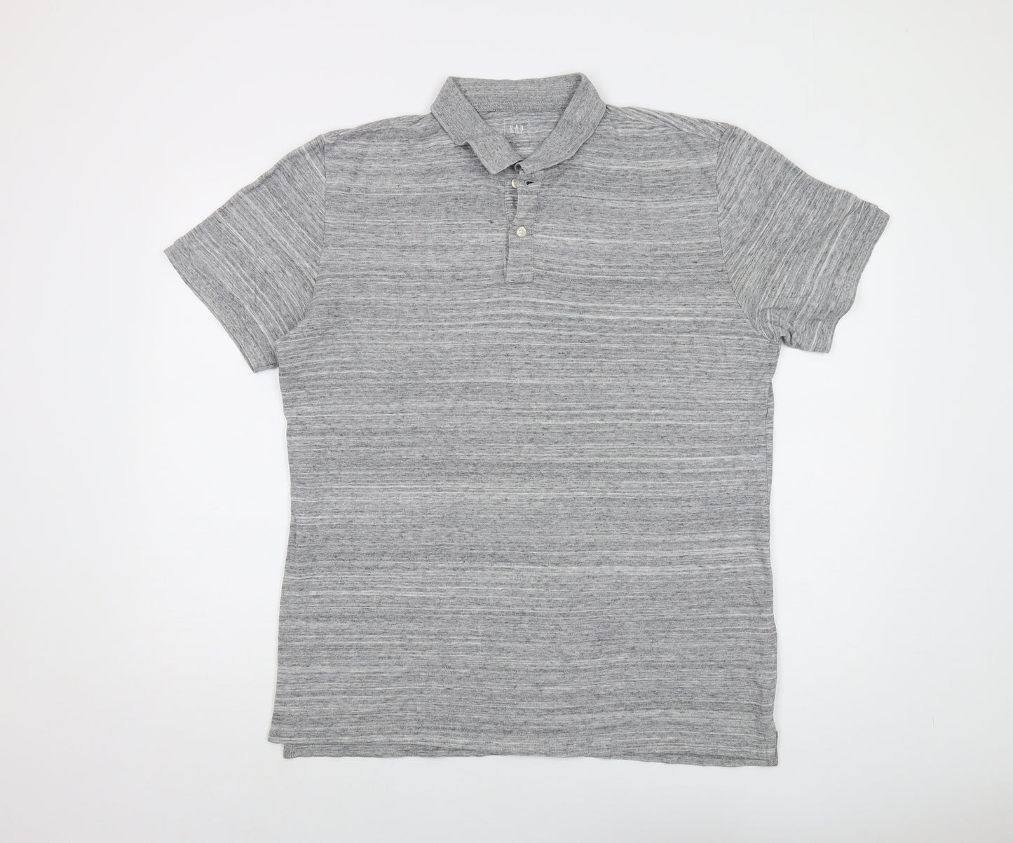 Gap Mens Grey Cotton Polo Size L Collared Button