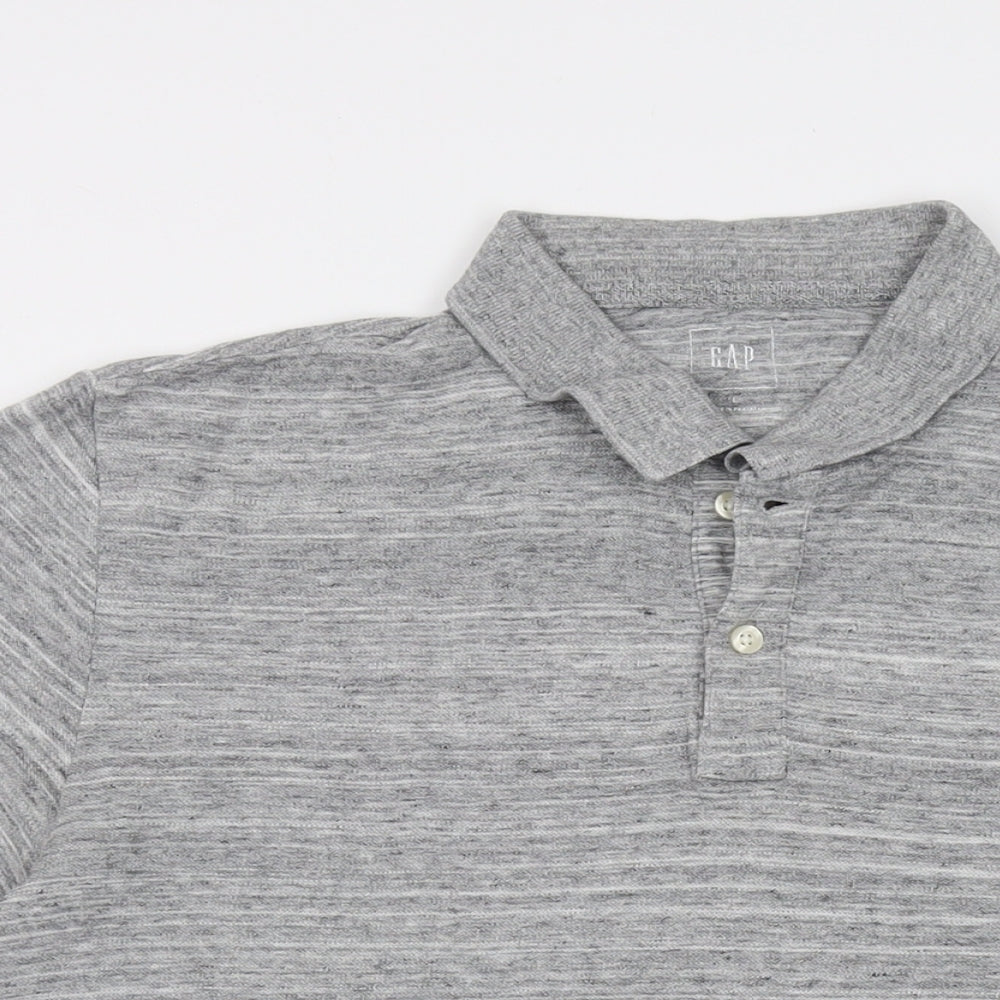 Gap Mens Grey Cotton Polo Size L Collared Button