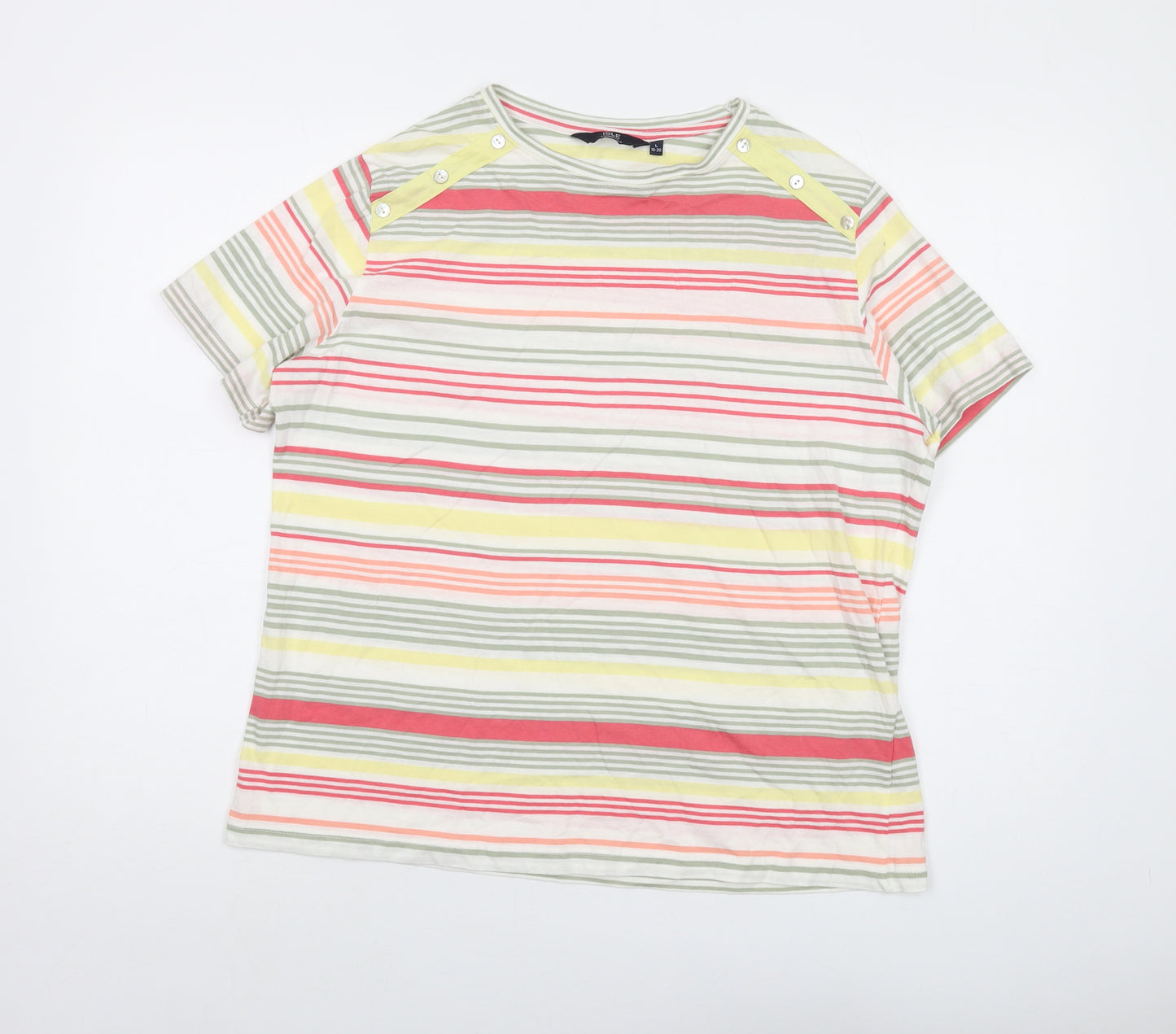 EWM Womens Multicoloured Striped Cotton Basic T-Shirt Size 18 Round Neck