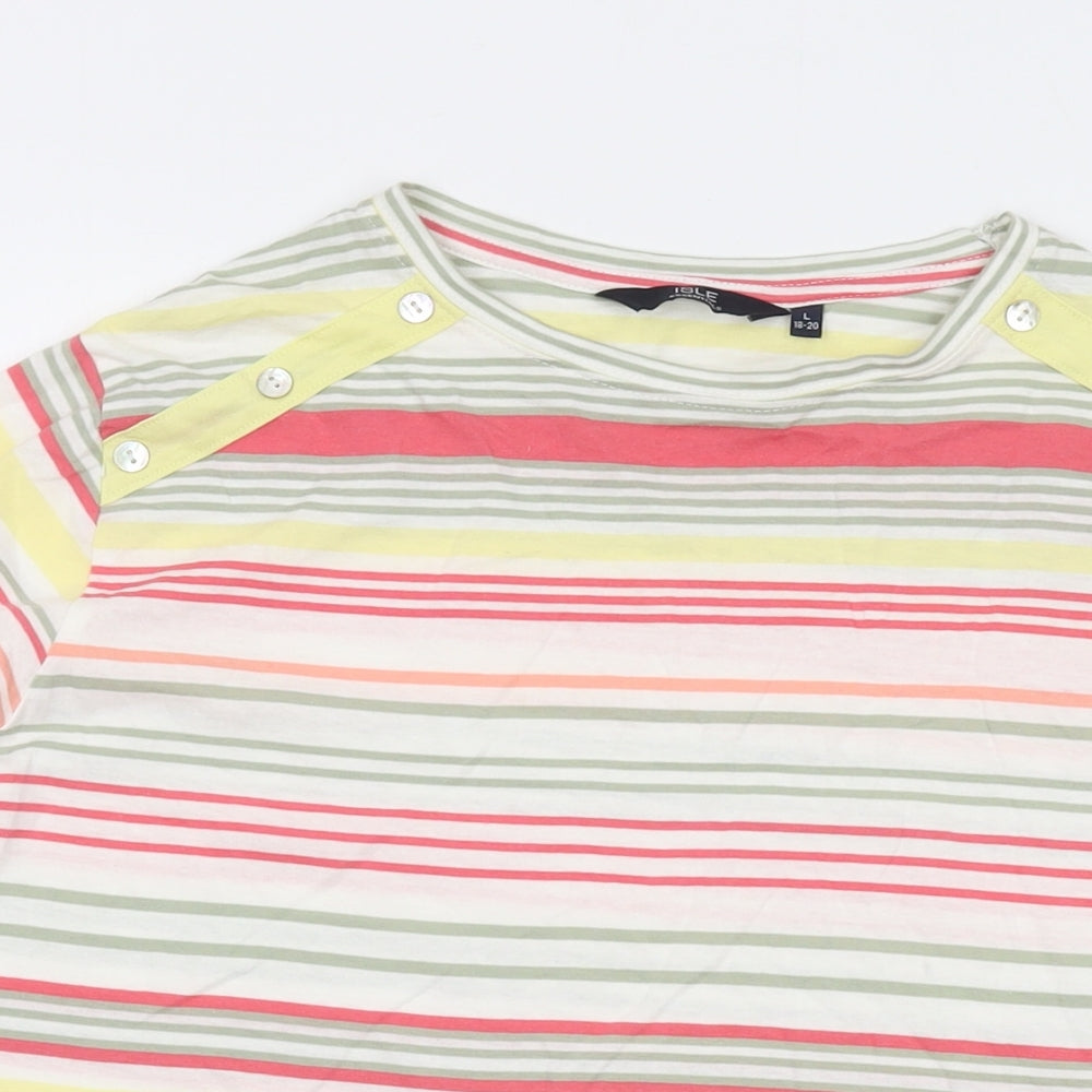 EWM Womens Multicoloured Striped Cotton Basic T-Shirt Size 18 Round Neck