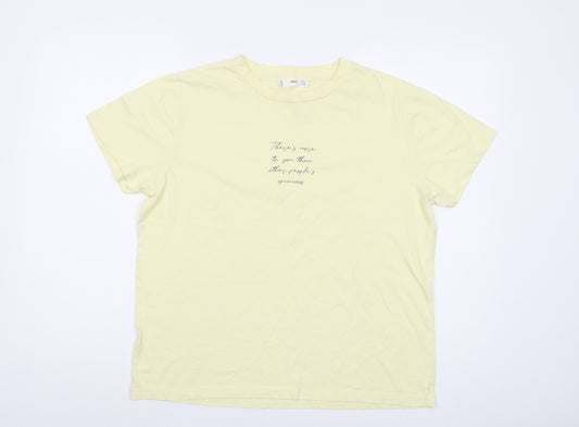 Mango Womens Yellow Polyester Basic T-Shirt Size M Crew Neck