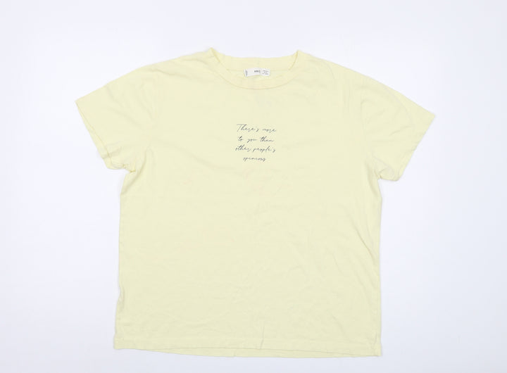Mango Womens Yellow Polyester Basic T-Shirt Size M Crew Neck
