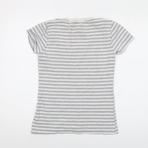 Disney Womens Grey Striped Cotton Basic T-Shirt Size S Round Neck - The Winnie Pooh
