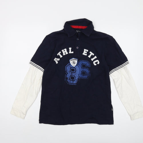 Gap Girls Blue Cotton Basic Polo Size 10-11 Years Collared Button