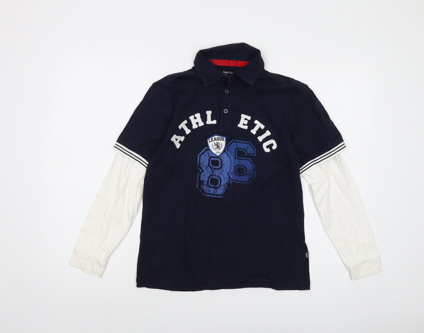 Gap Girls Blue Cotton Basic Polo Size 10-11 Years Collared Button