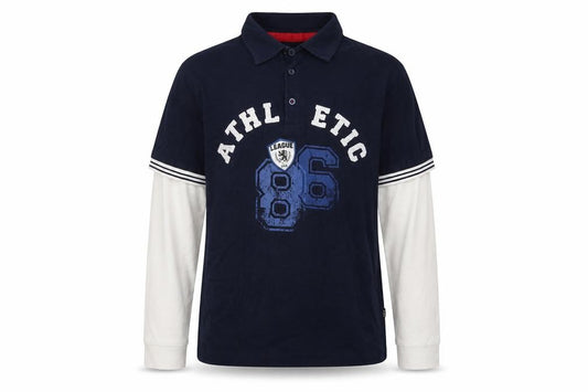 Front view of Gap girls’ blue cotton basic polo, size 10-11, years collared button