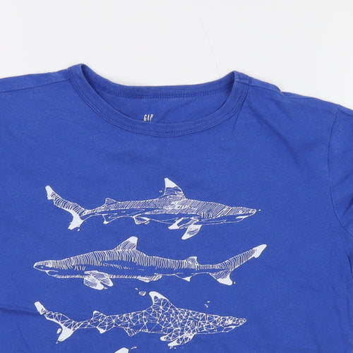 Gap Boys Blue Cotton Basic T-Shirt Size 10-11 Years Crew Neck Pullover - Shark Print