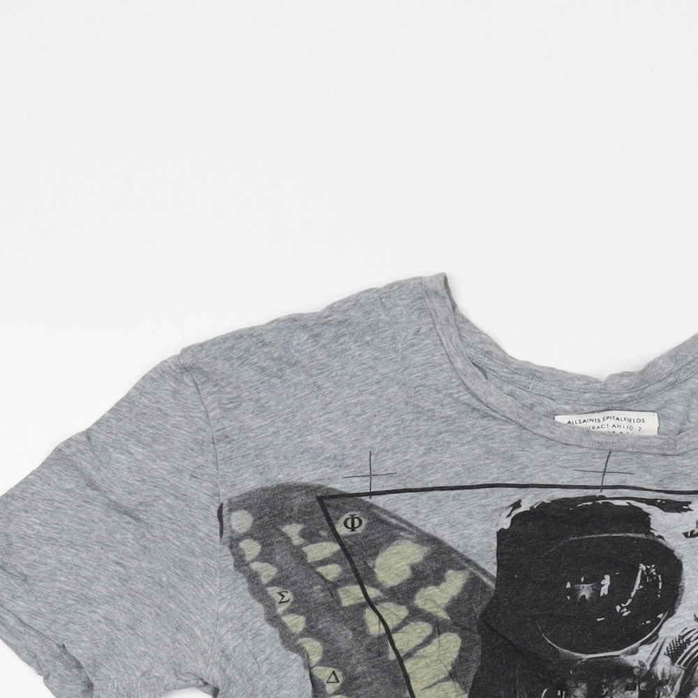 AllSaints Womens Grey Cotton Basic T-Shirt Size S Round Neck