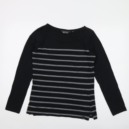 Regatta Womens Black Striped Cotton Basic T-Shirt Size 10 Round Neck